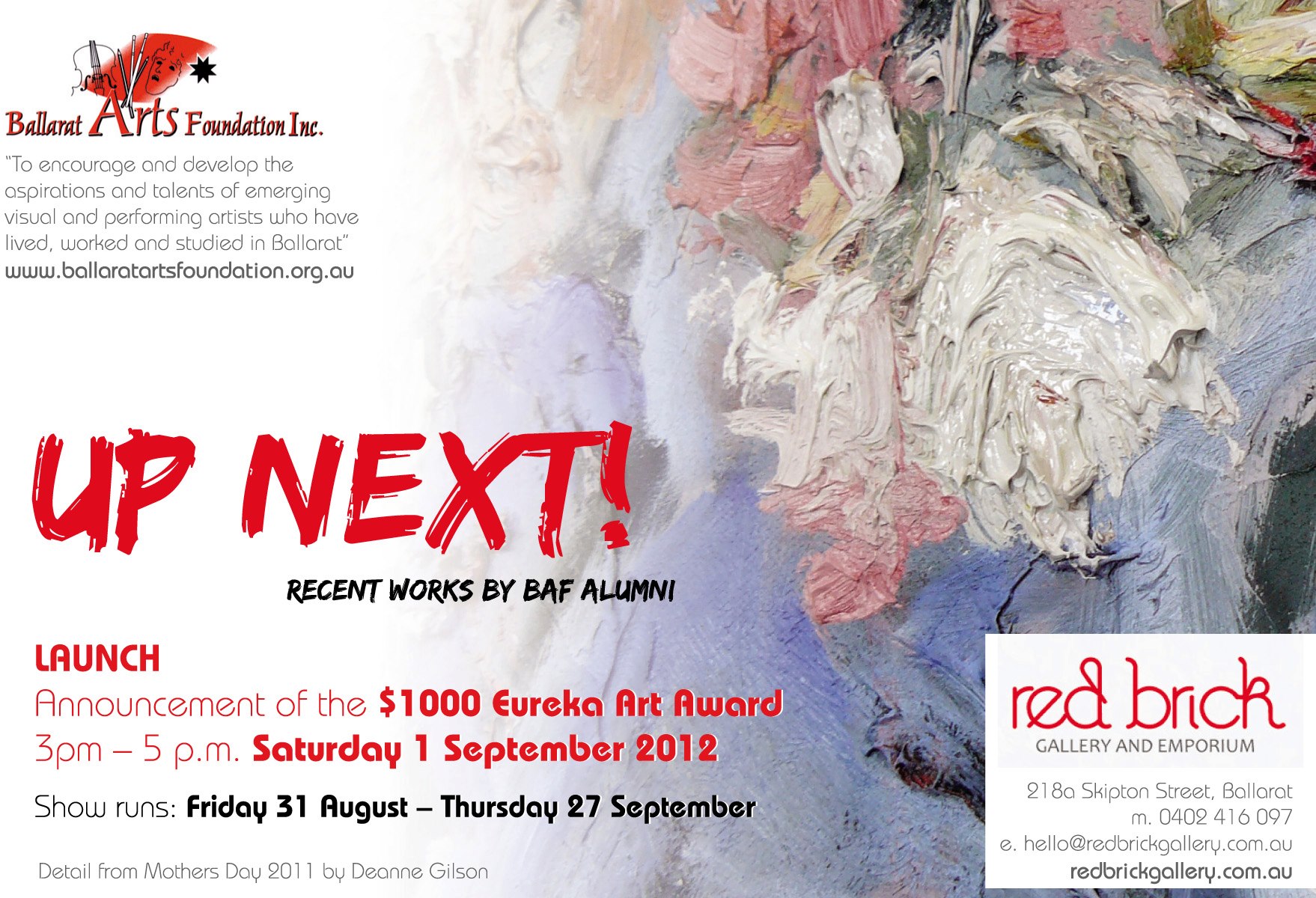 Red Brick Gallery Ballarat Arts Foundation Exhibition UP NEXT