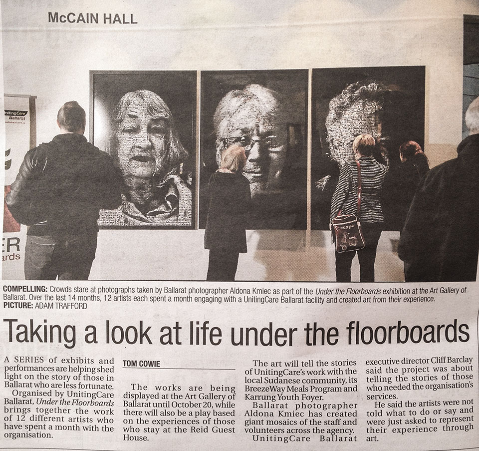 Giant Mosaic Portraits by Artist Aldona Kmiec Under the Floorboards Exhibition Launch Art Gallery Ballarat