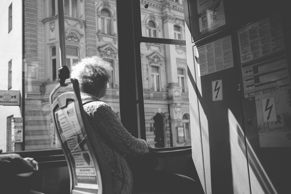 tram woman full of reflections Life is beautiful