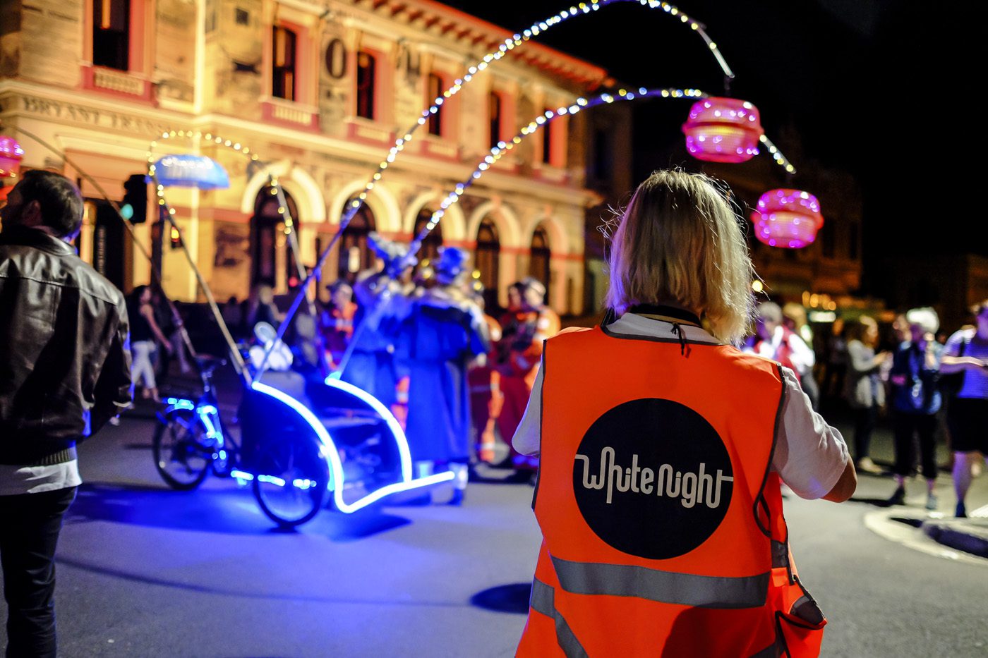 White Night Ballarat building facade light installation traffic warden