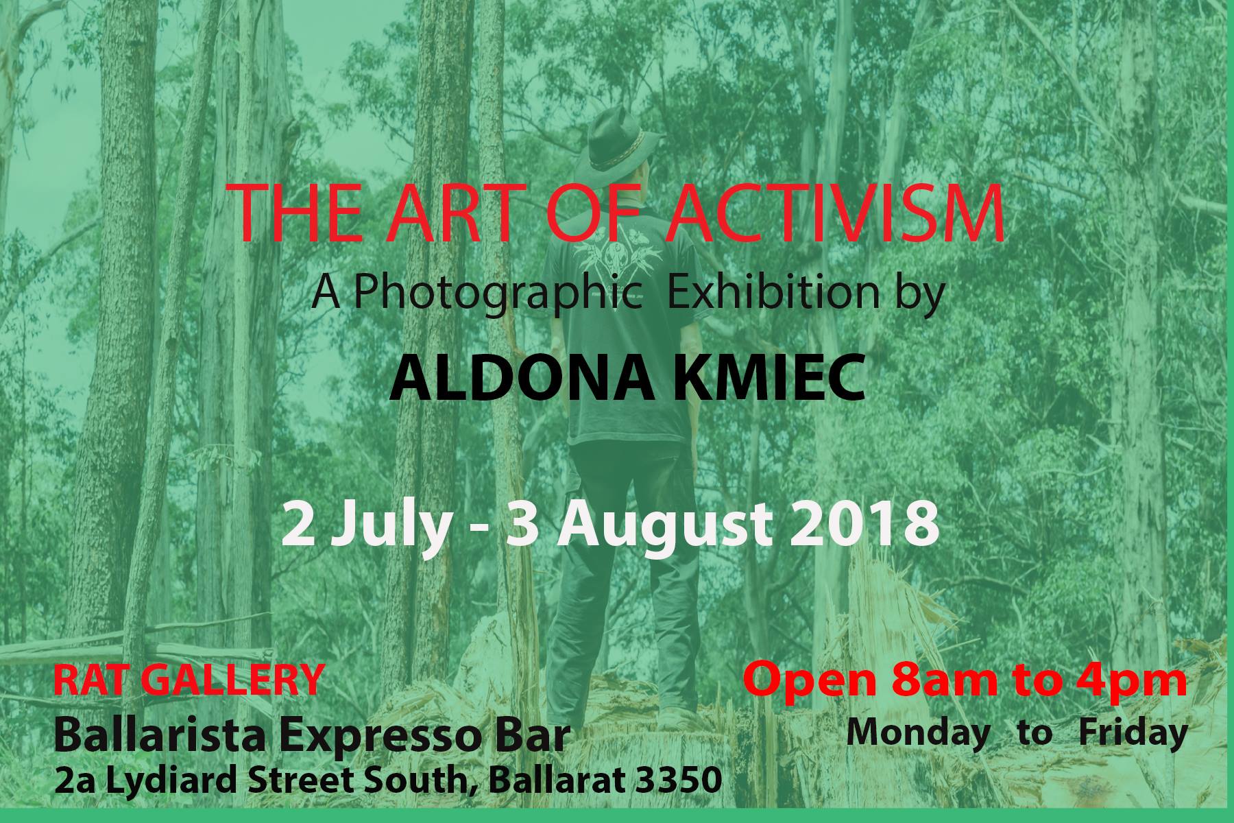 Art of Activism RAT Gallery Ballarista Ballarat exhibition Aldona Kmiec Rainforest logging